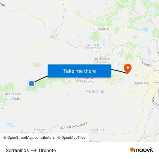 Serranillos to Brunete map
