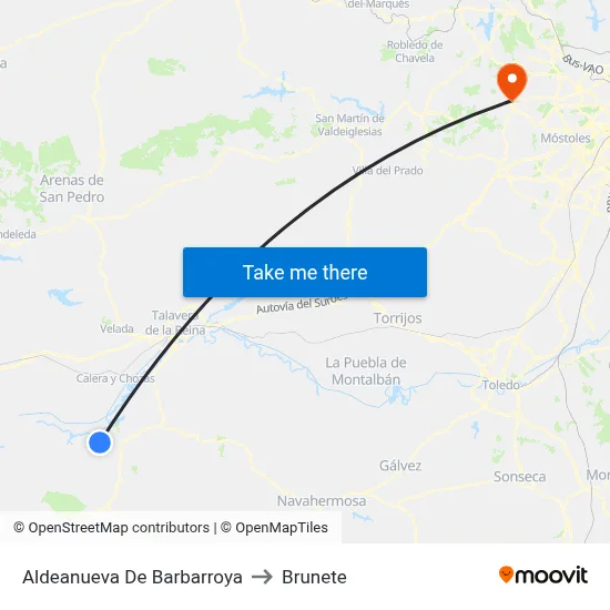 Aldeanueva De Barbarroya to Brunete map