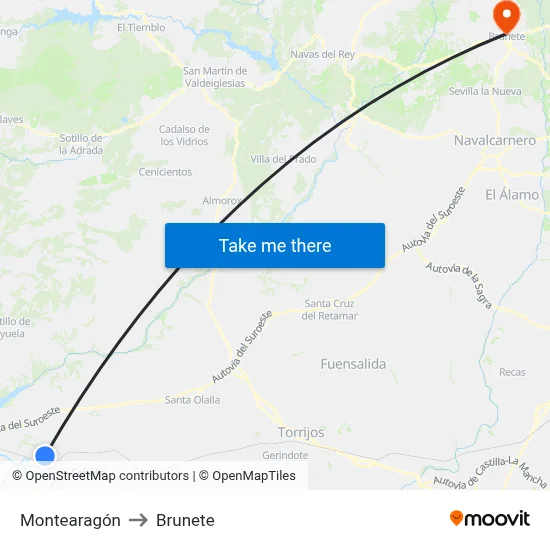 Montearagón to Brunete map