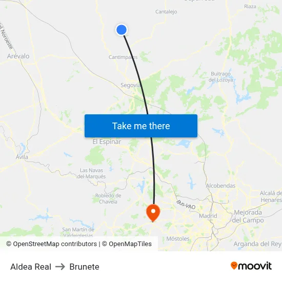 Aldea Real to Brunete map