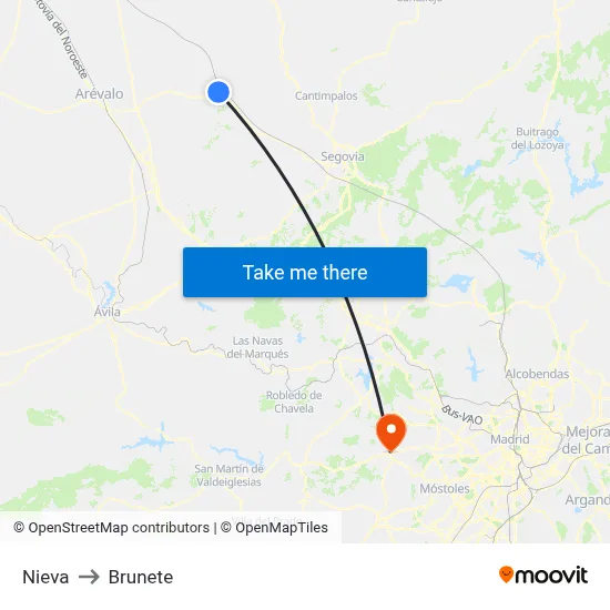 Nieva to Brunete map
