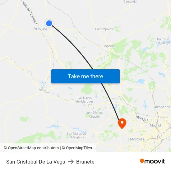 San Cristóbal De La Vega to Brunete map