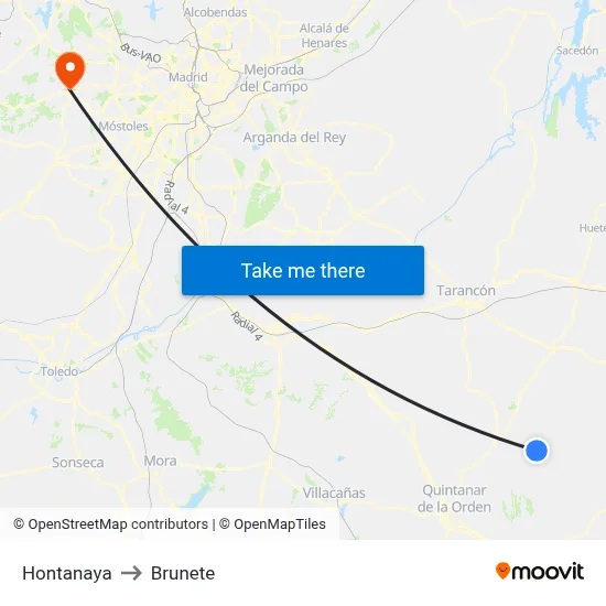 Hontanaya to Brunete map