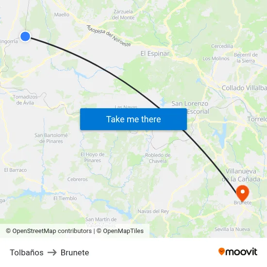 Tolbaños to Brunete map