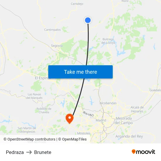 Pedraza to Brunete map