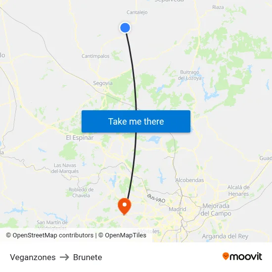 Veganzones to Brunete map