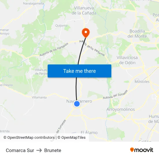 Comarca Sur to Brunete map