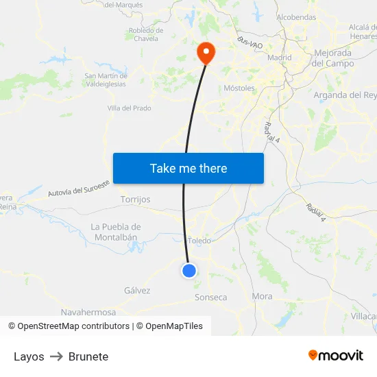 Layos to Brunete map