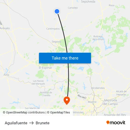 Aguilafuente to Brunete map