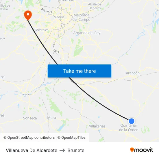 Villanueva De Alcardete to Brunete map