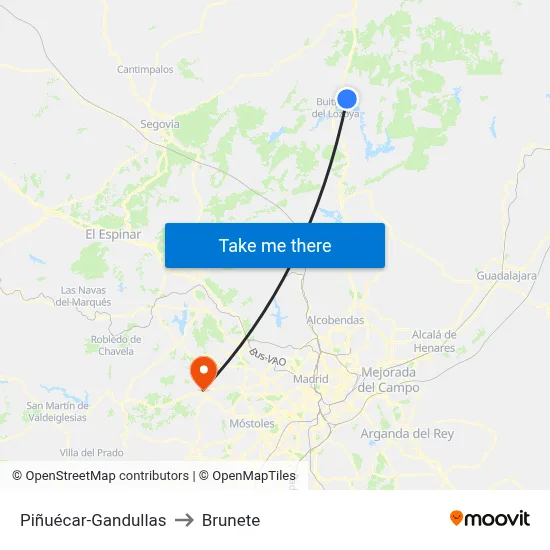 Piñuécar-Gandullas to Brunete map