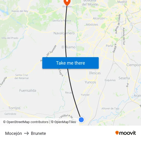 Mocejón to Brunete map