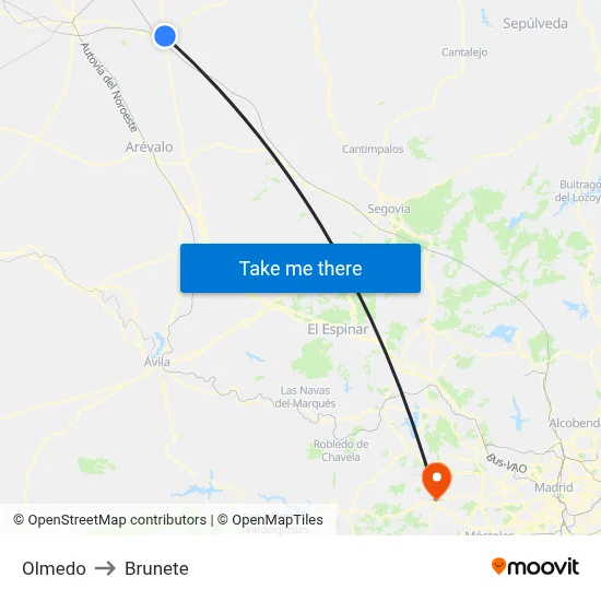Olmedo to Brunete map