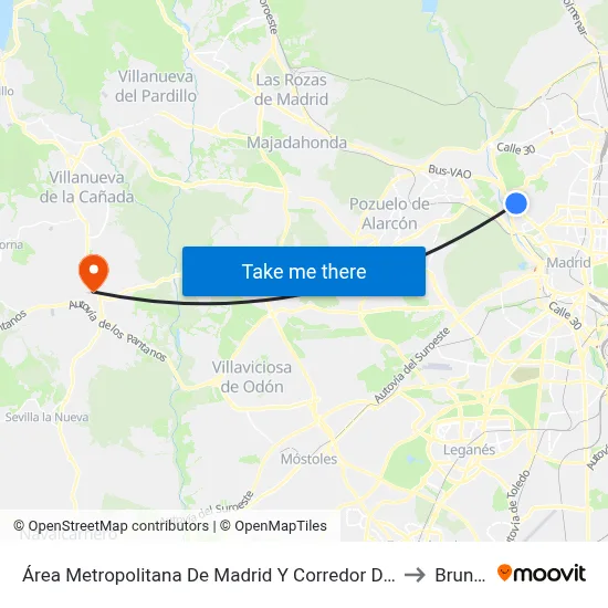 Área Metropolitana De Madrid Y Corredor Del Henares to Brunete map
