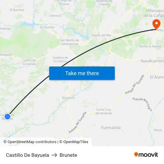 Castillo De Bayuela to Brunete map