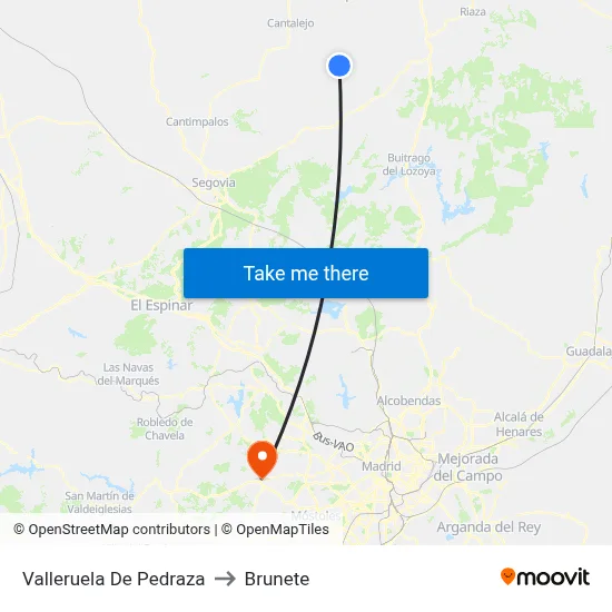 Valleruela De Pedraza to Brunete map