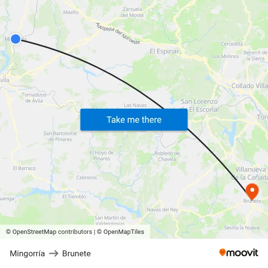 Mingorría to Brunete map