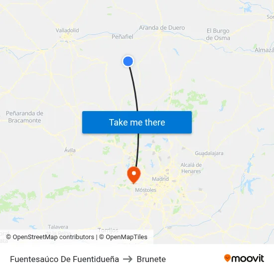 Fuentesaúco De Fuentidueña to Brunete map