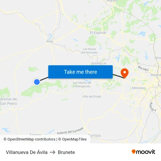 Villanueva De Ávila to Brunete map