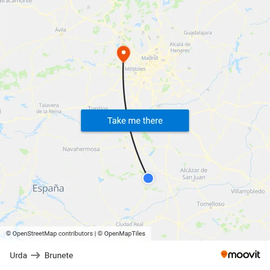 Urda to Brunete map