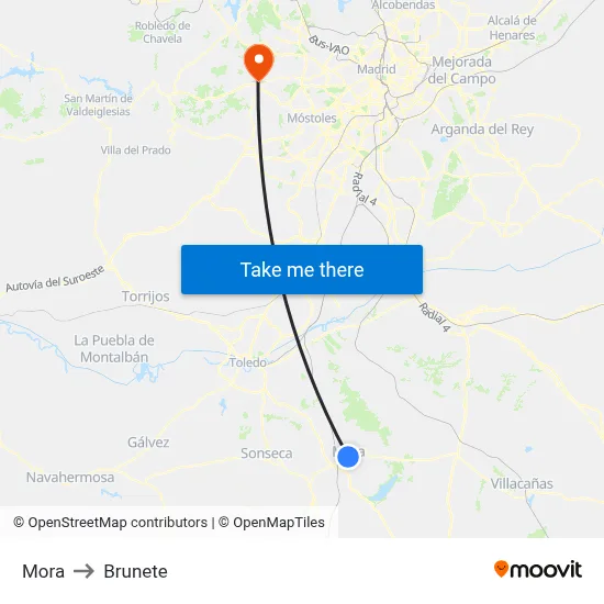Mora to Brunete map
