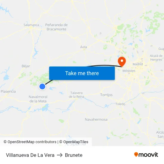 Villanueva De La Vera to Brunete map
