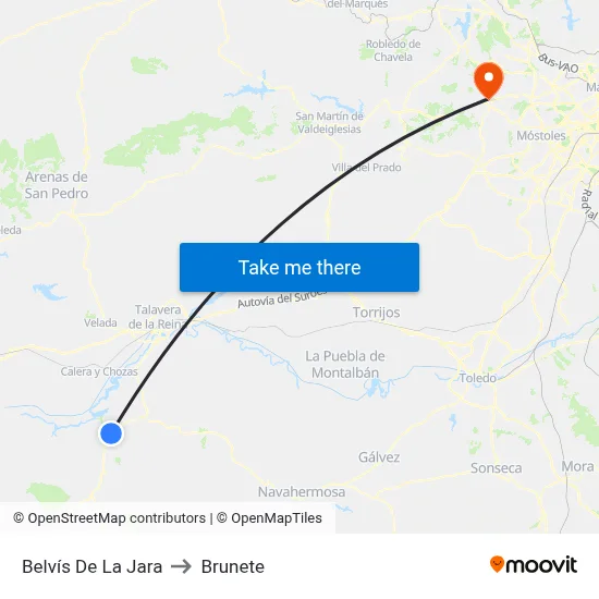 Belvís De La Jara to Brunete map