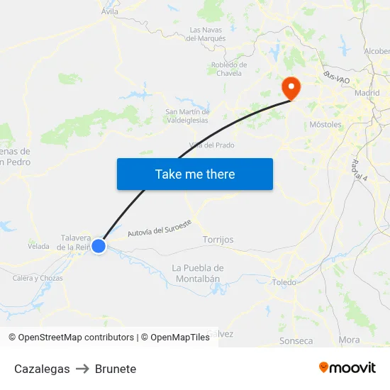 Cazalegas to Brunete map