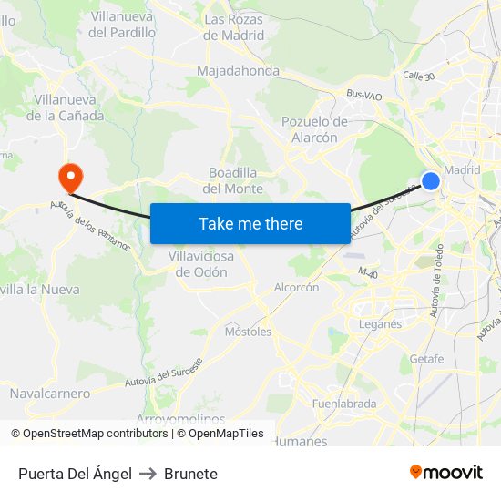 Puerta Del Ángel to Brunete map