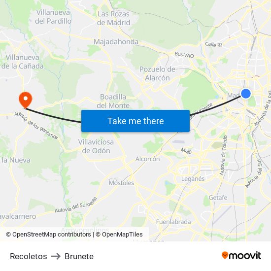 Recoletos to Brunete map