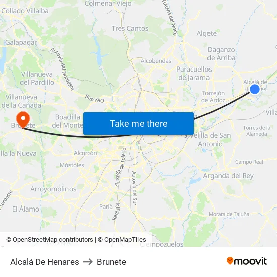 Alcalá De Henares to Brunete map