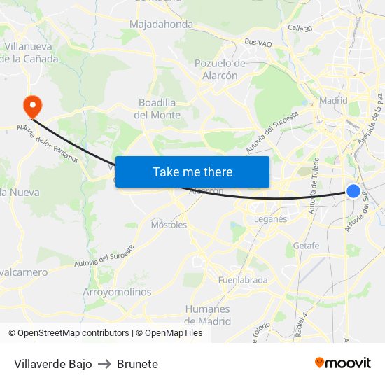 Villaverde Bajo to Brunete map