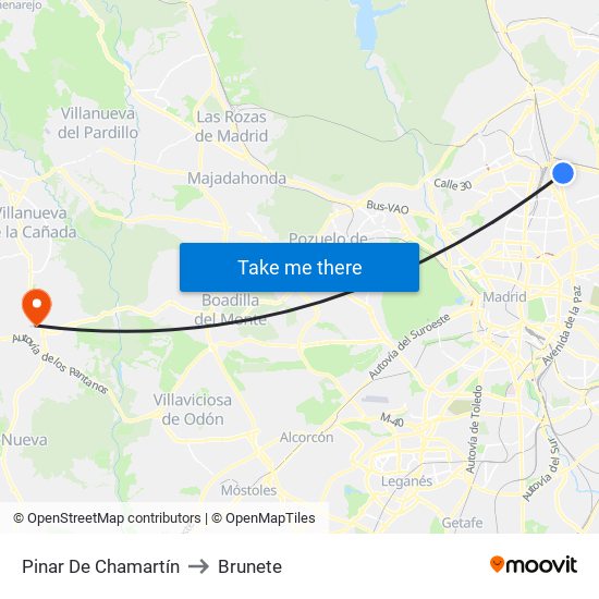 Pinar De Chamartín to Brunete map