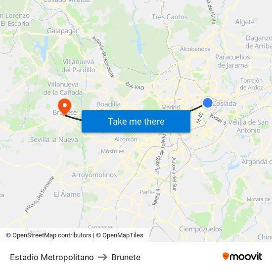 Estadio Metropolitano to Brunete map