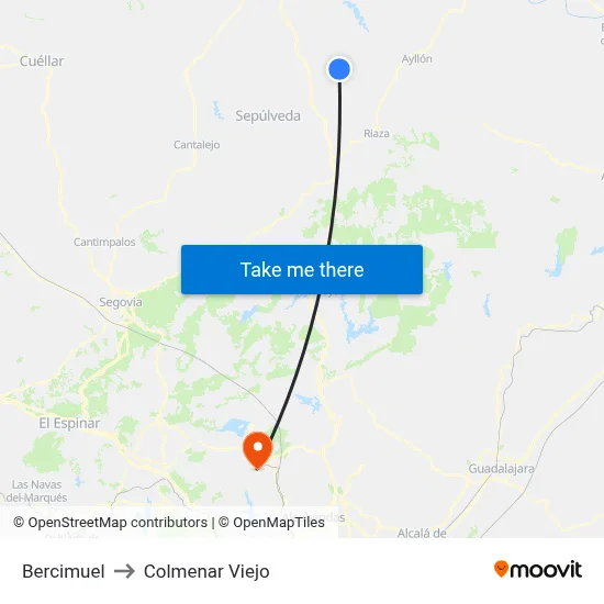 Bercimuel to Colmenar Viejo map