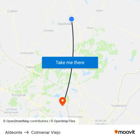 Aldeonte to Colmenar Viejo map