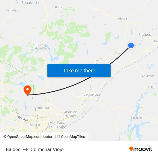 Baides to Colmenar Viejo map