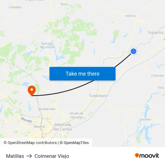 Matillas to Colmenar Viejo map