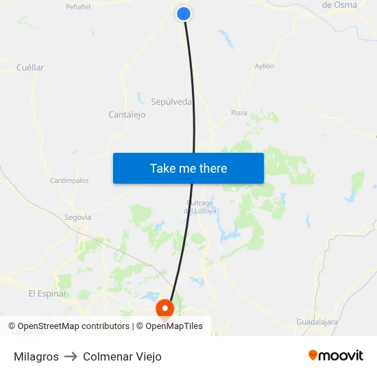 Milagros to Colmenar Viejo map