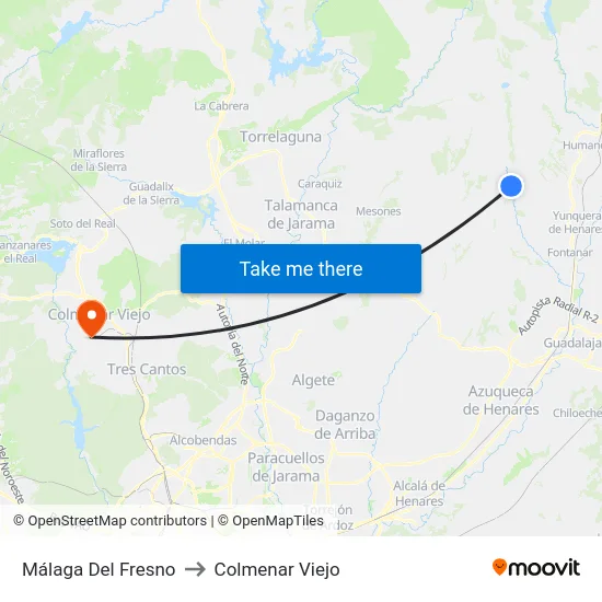 Málaga Del Fresno to Colmenar Viejo map
