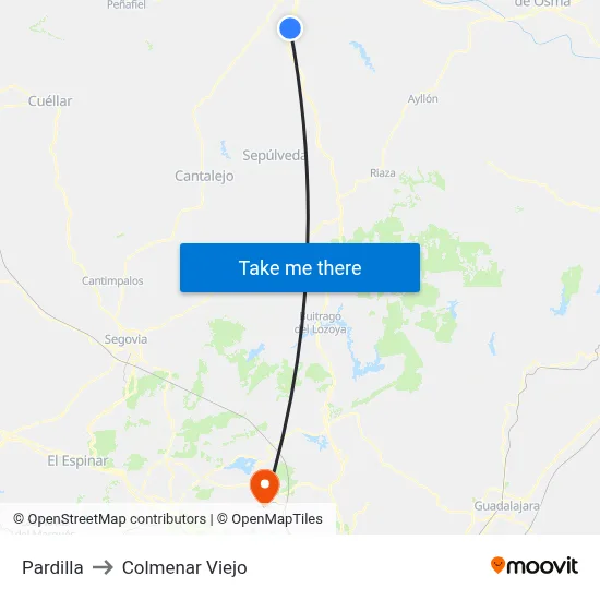 Pardilla to Colmenar Viejo map