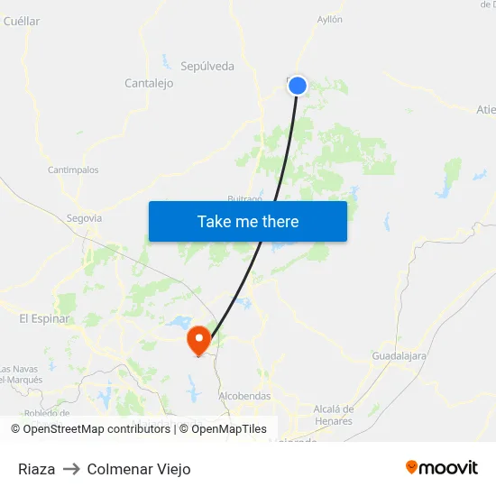 Riaza to Colmenar Viejo map