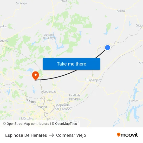 Espinosa De Henares to Colmenar Viejo map