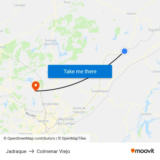 Jadraque to Colmenar Viejo map