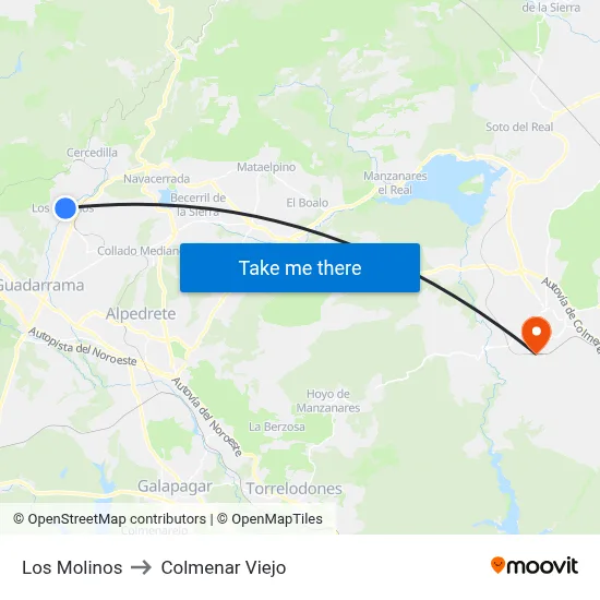 Los Molinos to Colmenar Viejo map