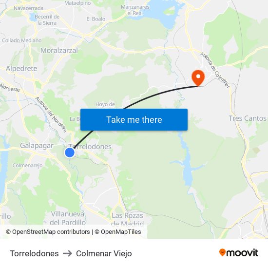 Torrelodones to Colmenar Viejo map