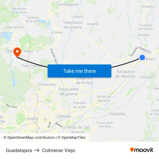 Guadalajara to Colmenar Viejo map