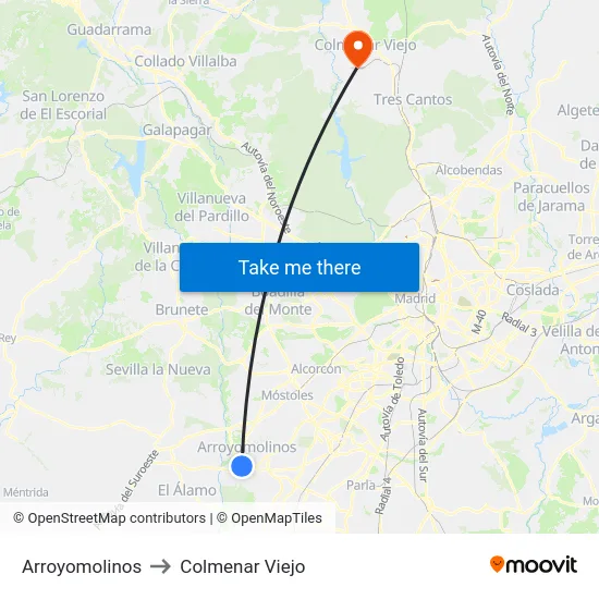 Arroyomolinos to Colmenar Viejo map