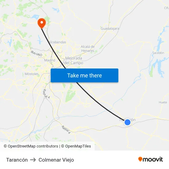 Tarancón to Colmenar Viejo map