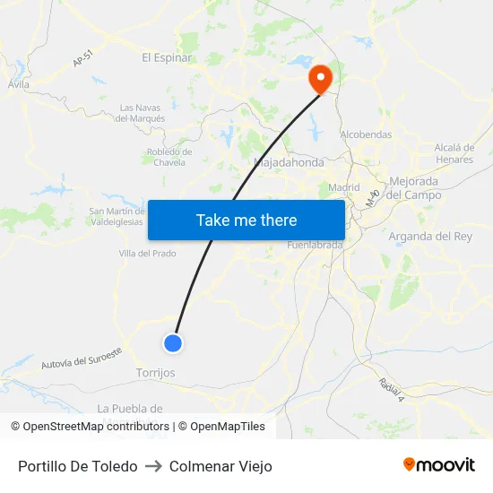 Portillo De Toledo to Colmenar Viejo map